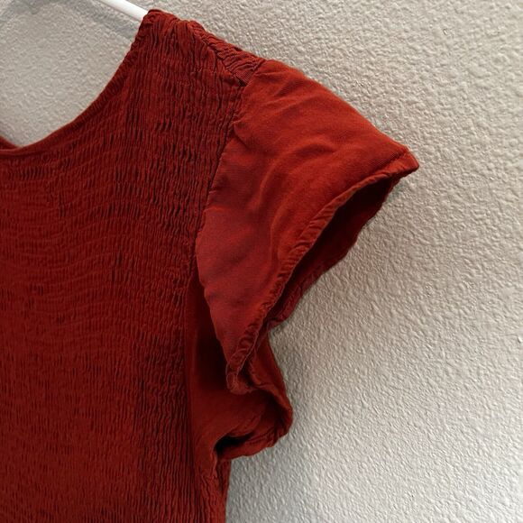 Boho A Line Dress Women‎ Medium Orange Smocked Tiered Western Stretch Ruffle - Picture 10 of 11